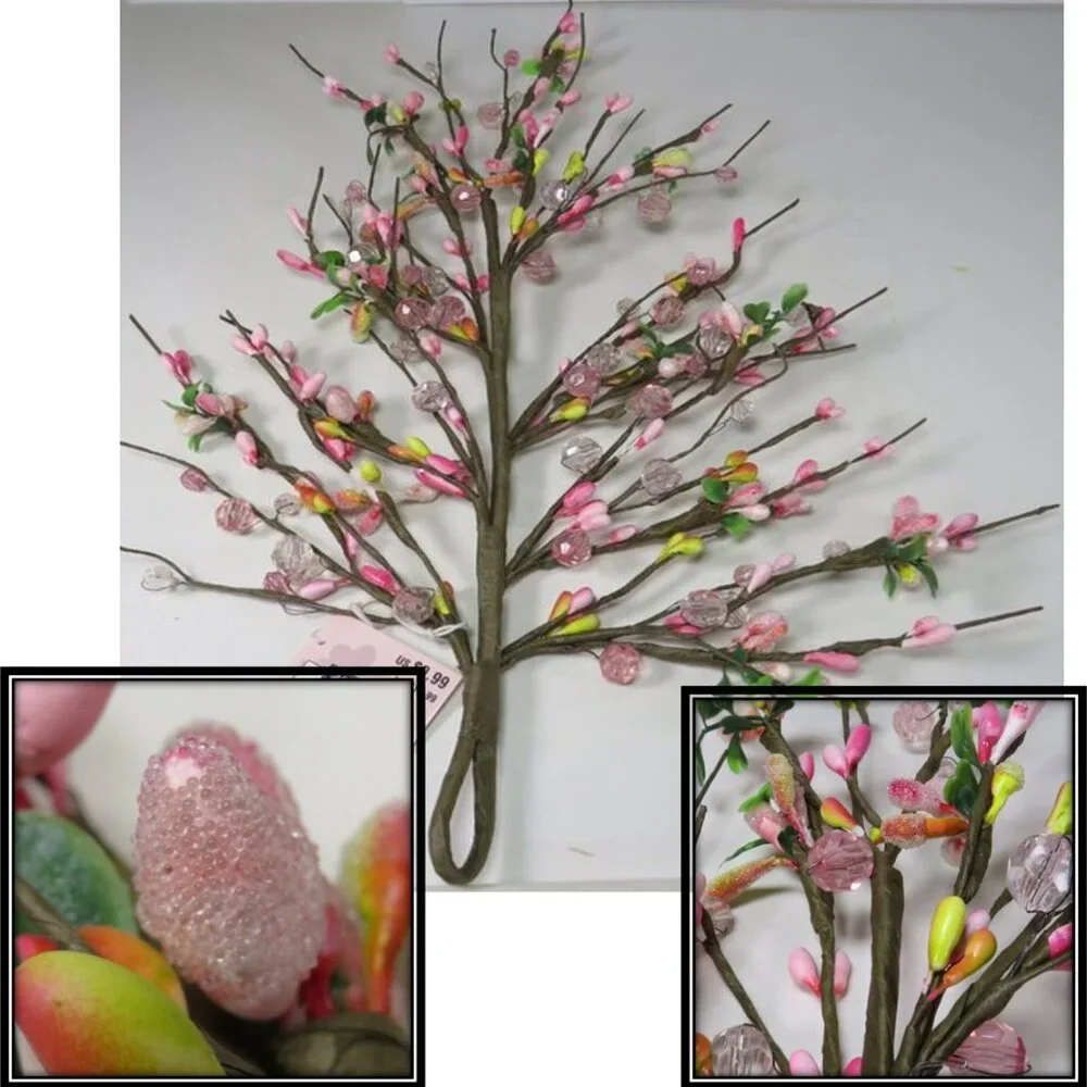 Pink Spring Floral branch with Pip berries loop for hang(with beads and frosted